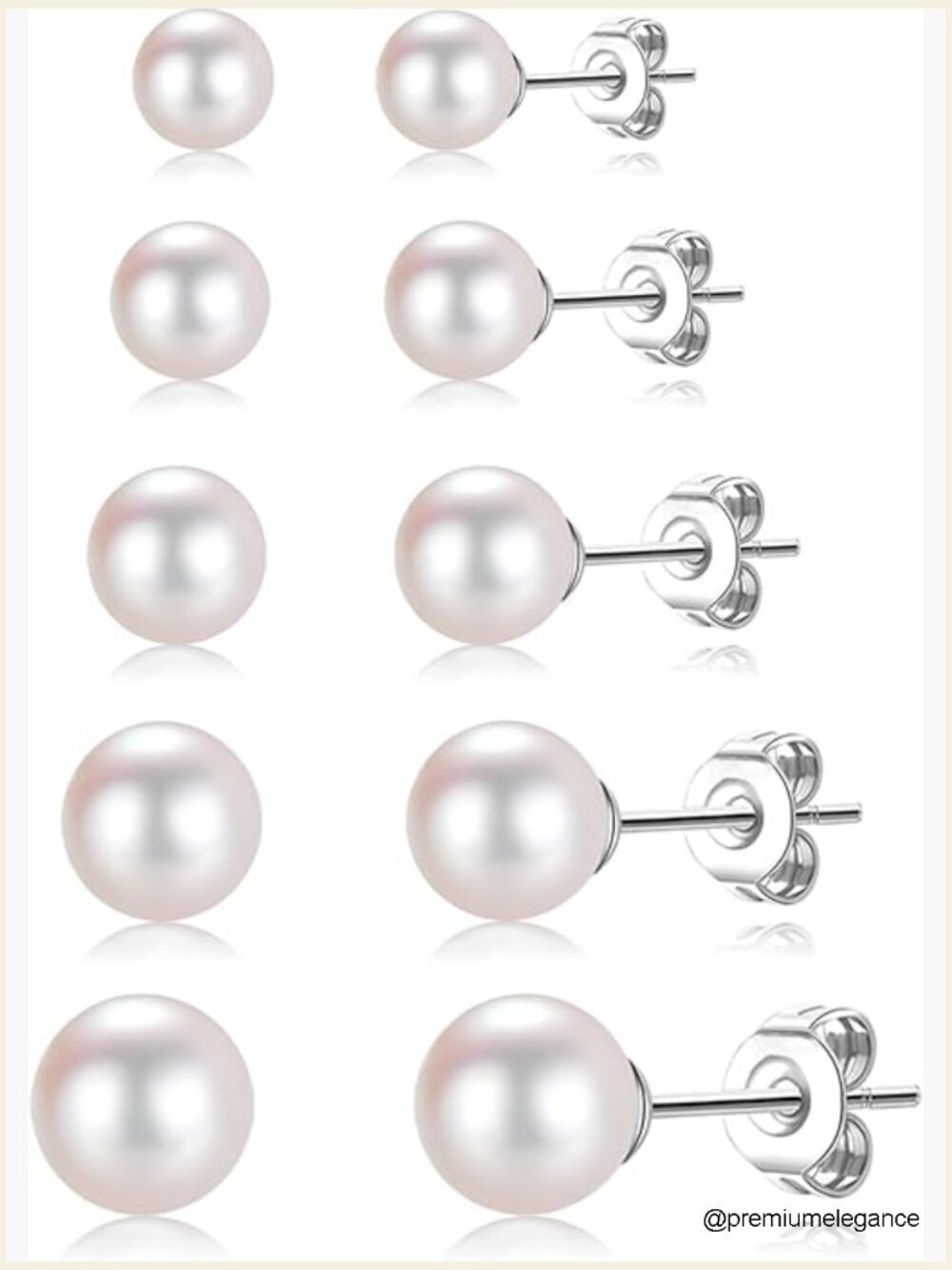 5 Pairs Pearl Stud Earrings Ball Earring Set Hypoallergenic Surgical Steel Lobe